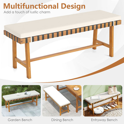 48 inch Acacia Wood Outdoor Bench with Thick Padded Seat Cushion