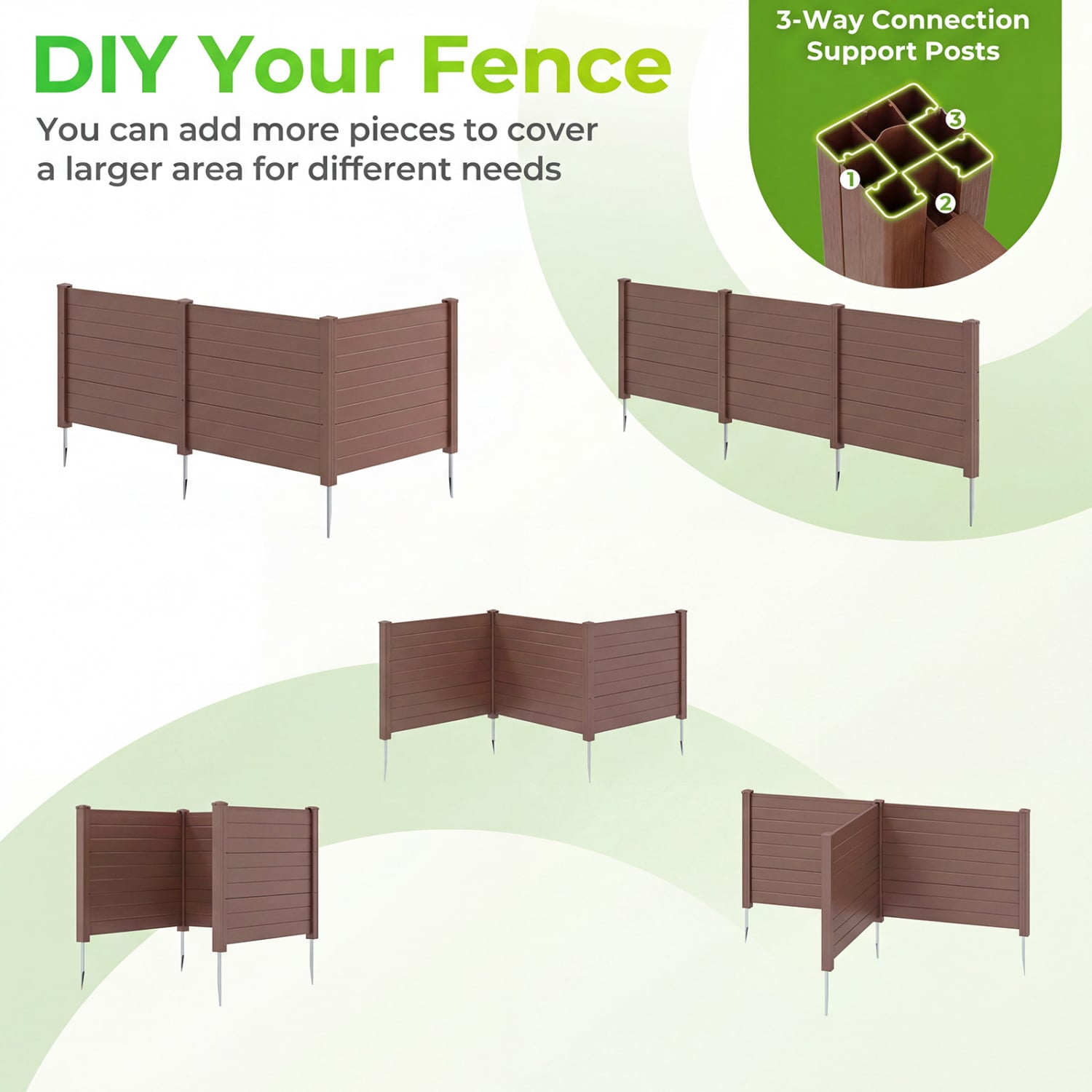 48 x 38 Inch Air Conditioner Fence 3 Panels with Metal Ground Stakes for Patio Backyard-Brown