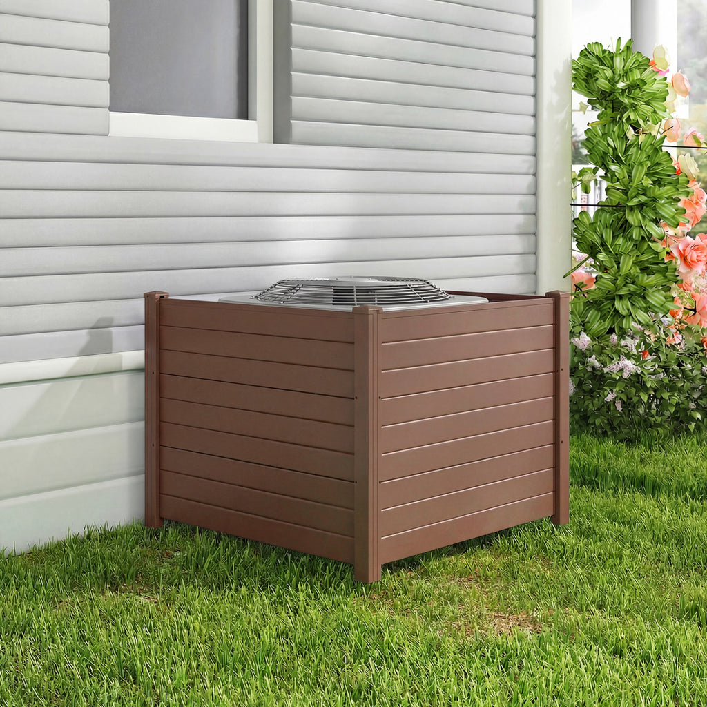 48 x 38 Inch Air Conditioner Fence 3 Panels with Metal Ground Stakes for Patio Backyard-Brown