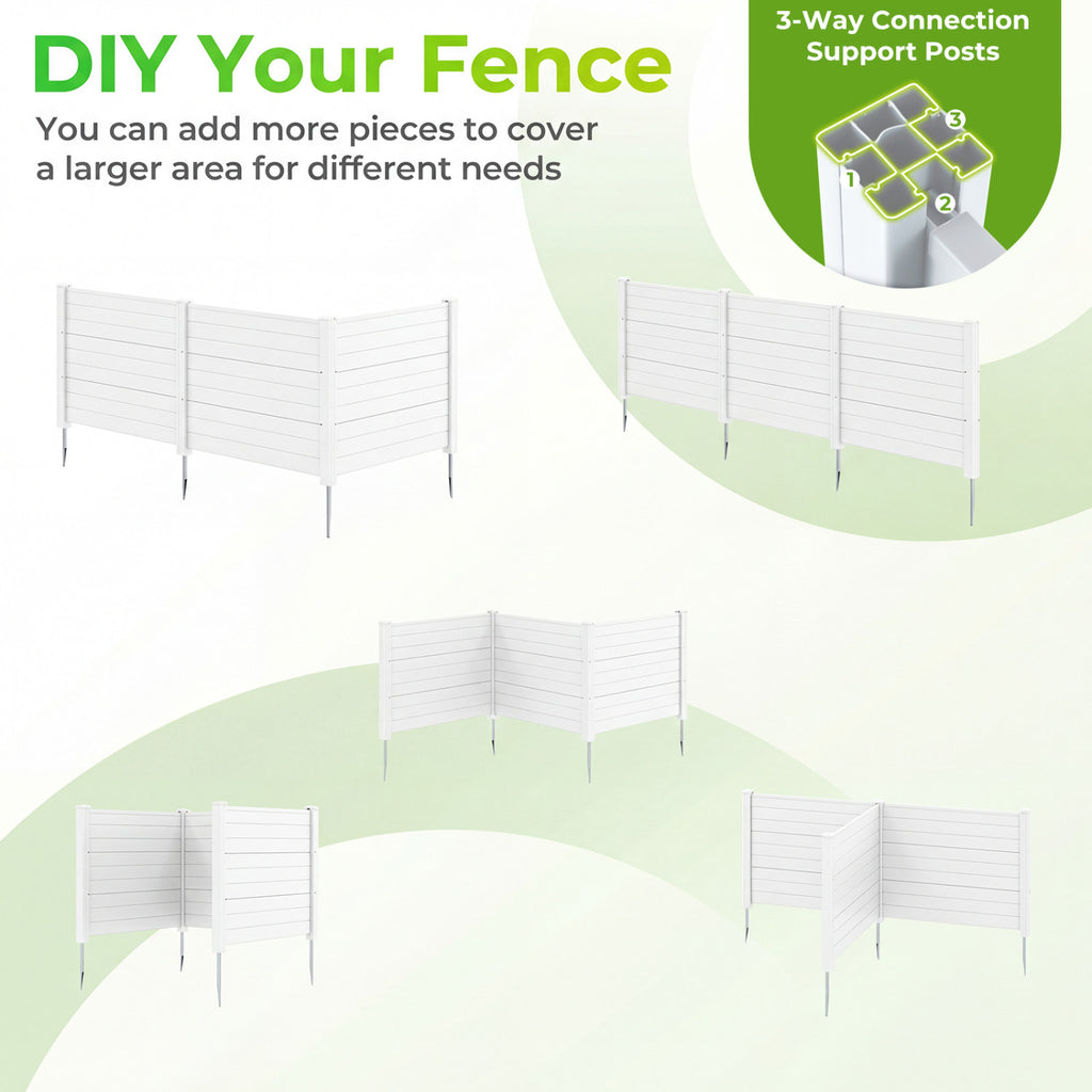 48 x 38 Inch Air Conditioner Fence 3 Panels with Metal Ground Stakes for Patio Backyard-White