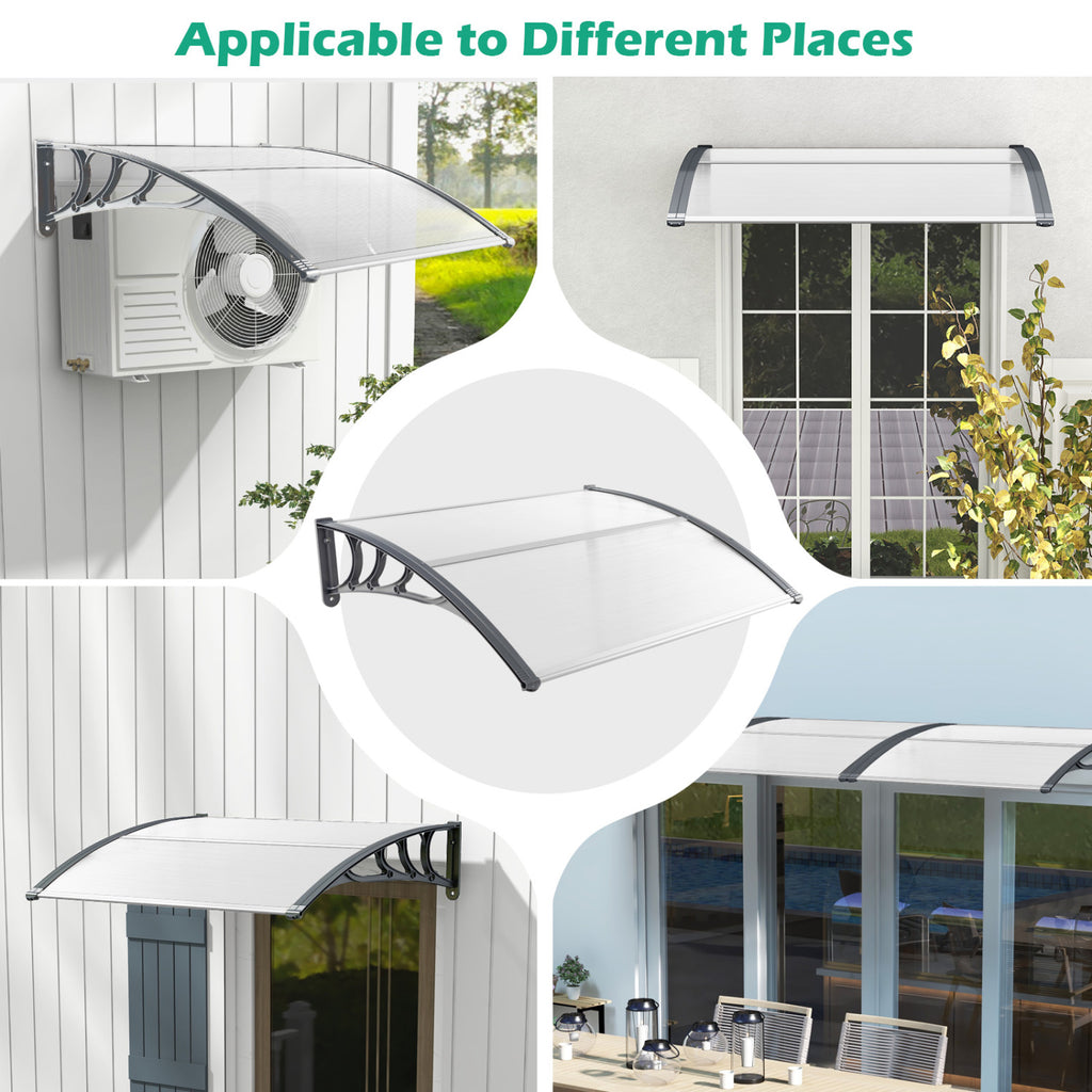 48 x 40 Inch Outdoor Front Door Window Awning Door Canopy Exterior-Gray