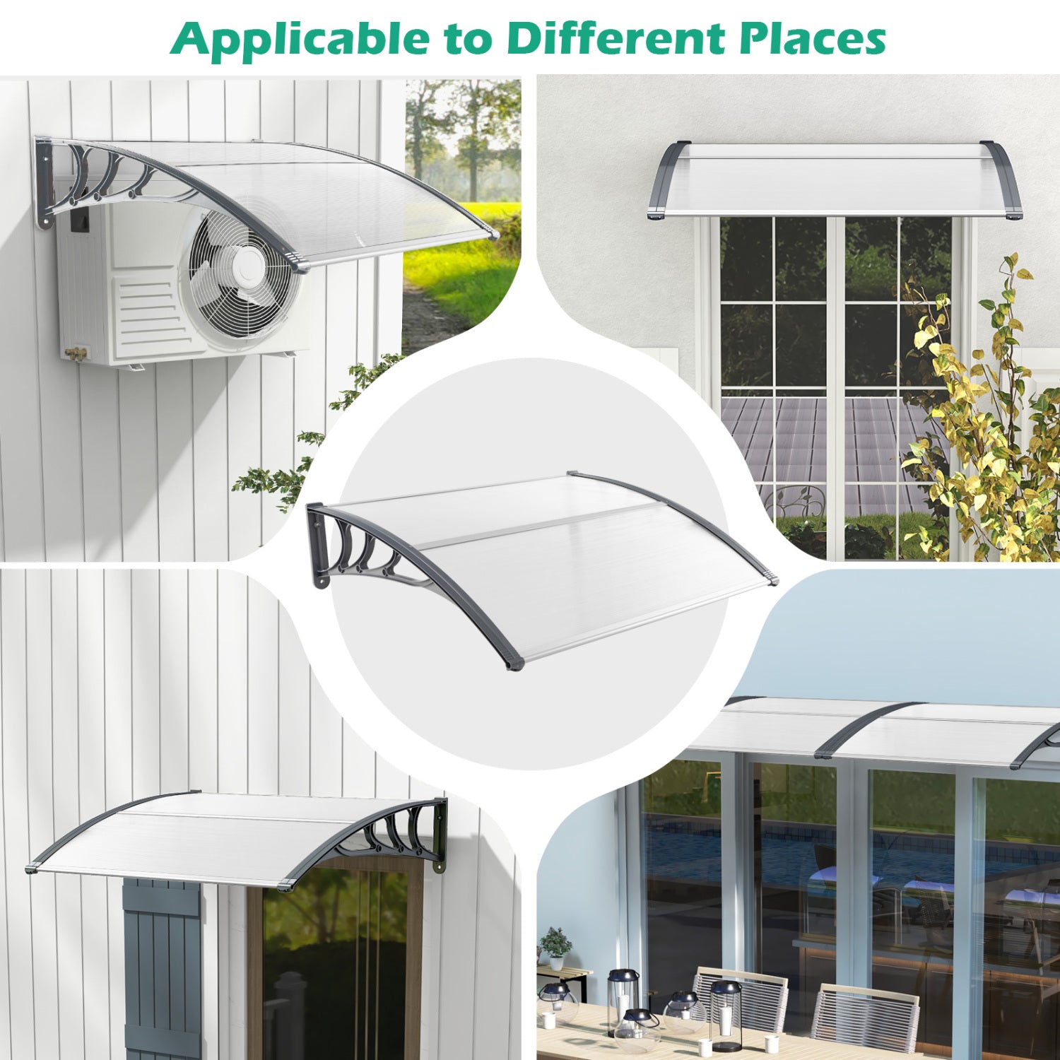 48 x 40 Inch Outdoor Front Door Window Awning Door Canopy Exterior-Gray