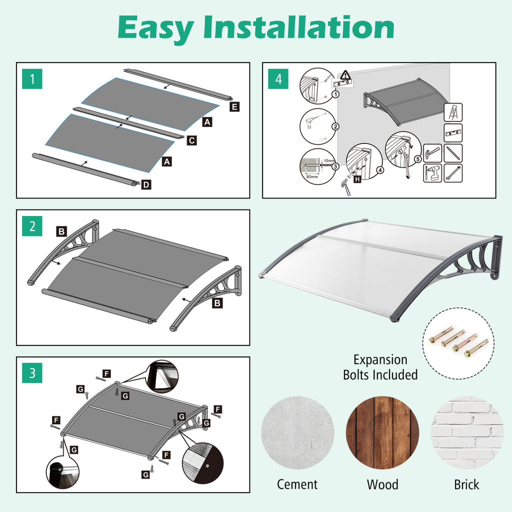 48 x 40 Inch Outdoor Front Door Window Awning Door Canopy Exterior-Gray