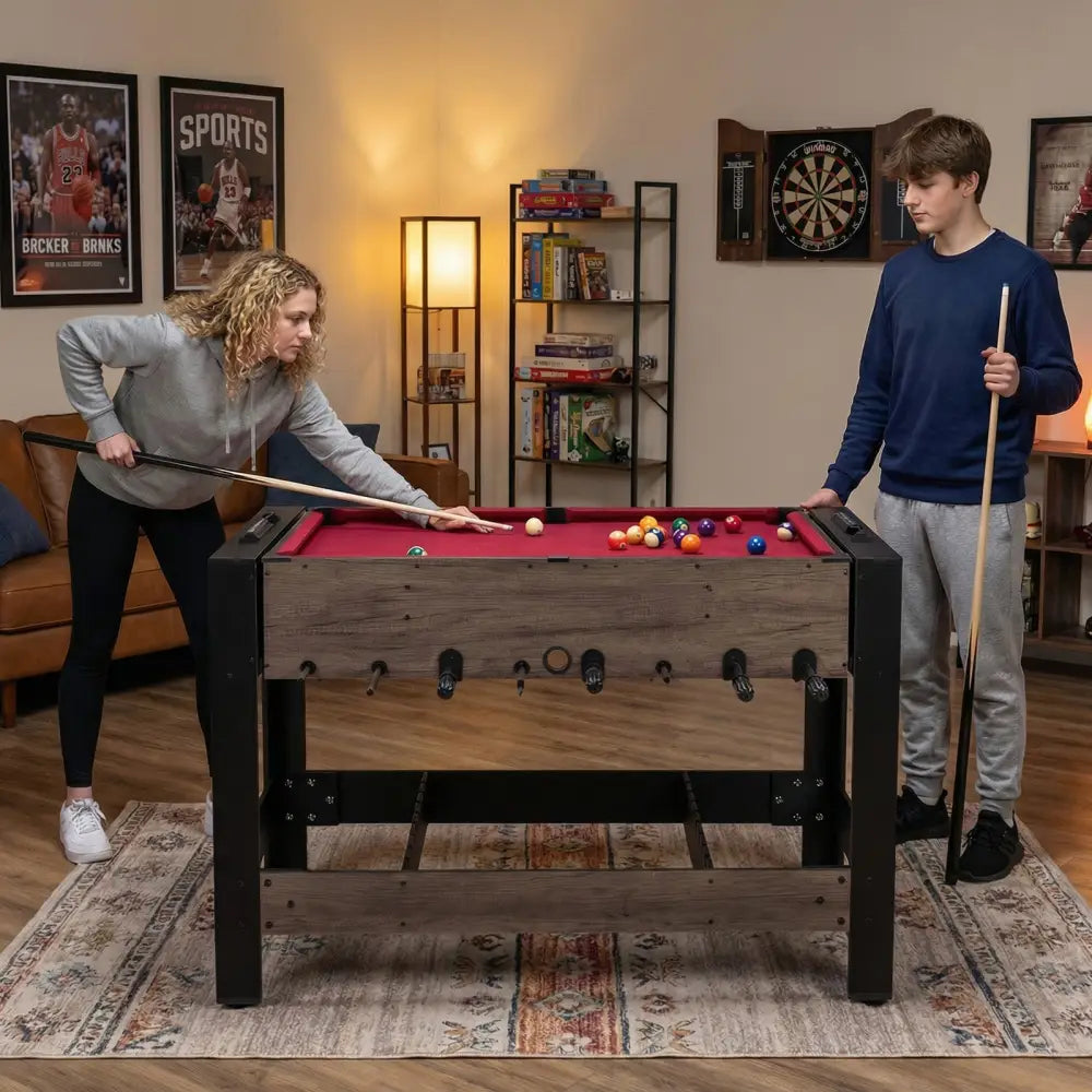 49 inch Combo Game Table with Pool Billiards-Brown - Brown - Game Room