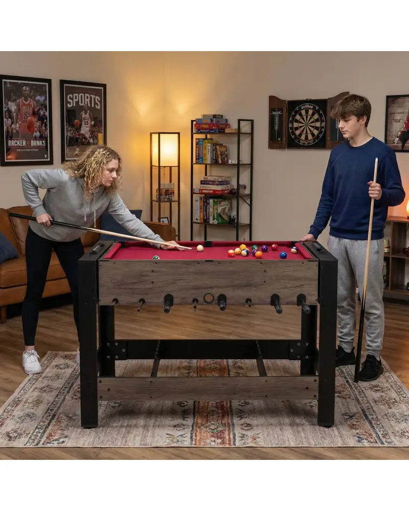 49 inch Combo Game Table with Pool Billiards-Brown - Brown - Game Room