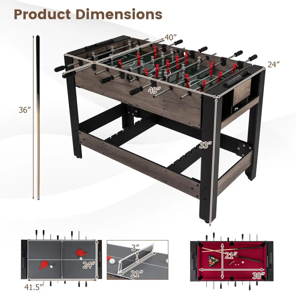 49 inch Combo Game Table with Pool Billiards-Brown - Brown - Game Room