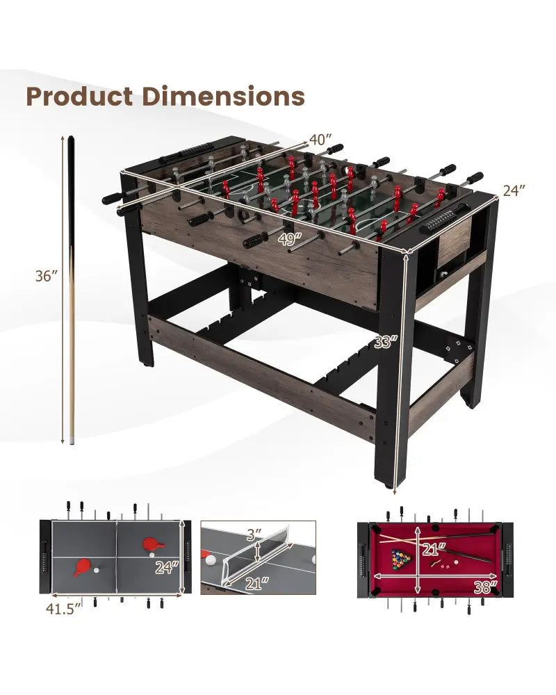 49 inch Combo Game Table with Pool Billiards-Brown - Brown - Game Room