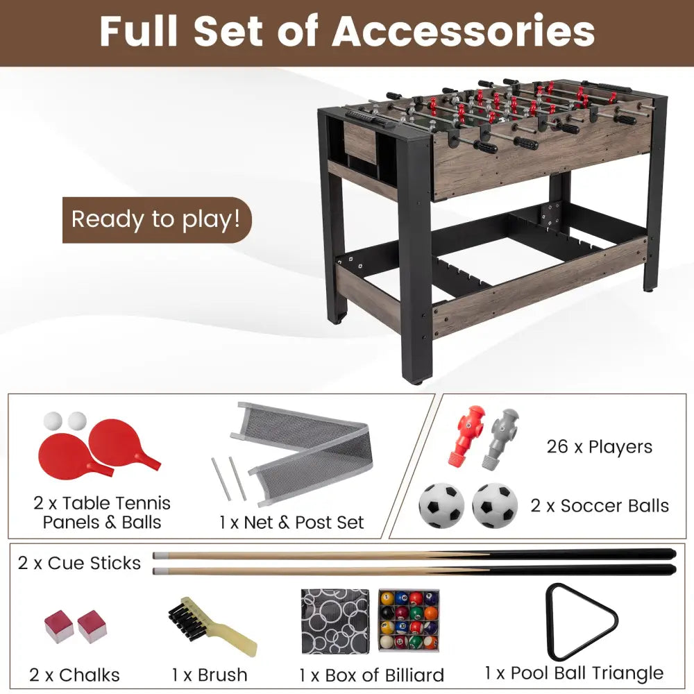 49 inch Combo Game Table with Pool Billiards-Brown - Brown - Game Room