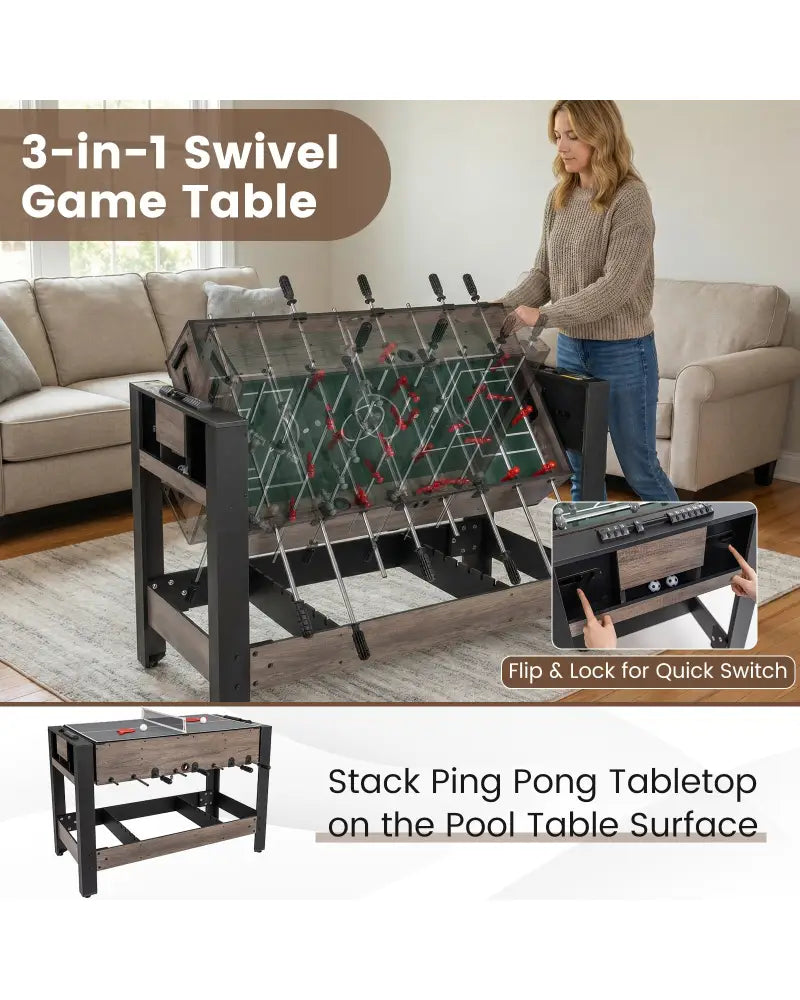 49 inch Combo Game Table with Pool Billiards-Brown - Brown - Game Room