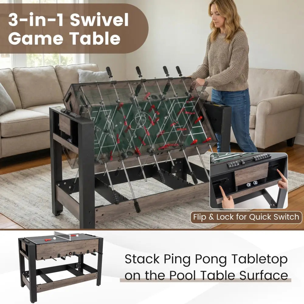 49 inch Combo Game Table with Pool Billiards-Brown - Brown - Game Room