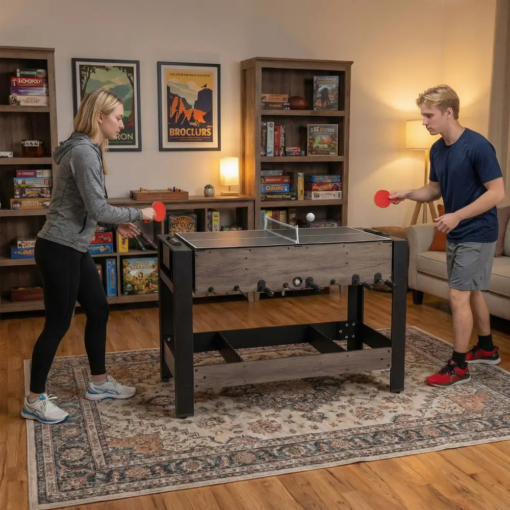 49 inch Combo Game Table with Pool Billiards-Brown - Brown - Game Room