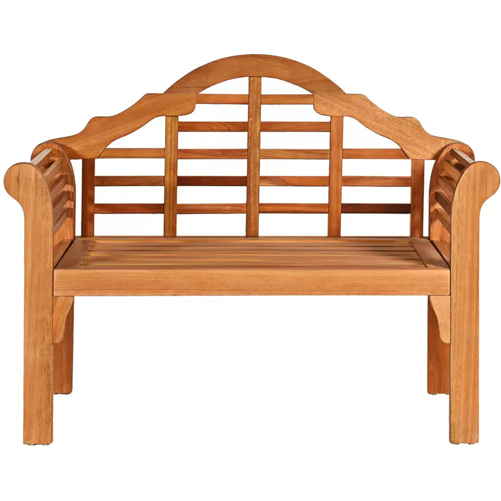 49 Inch Eucalyptus Wood Outdoor Folding Bench with Backrest Armrest for Patio Garden - Natural - Outdoor Benches