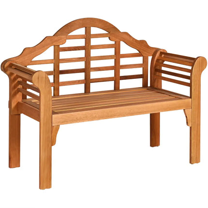 49 Inch Eucalyptus Wood Outdoor Folding Bench with Backrest Armrest for Patio Garden - Natural - Outdoor Benches