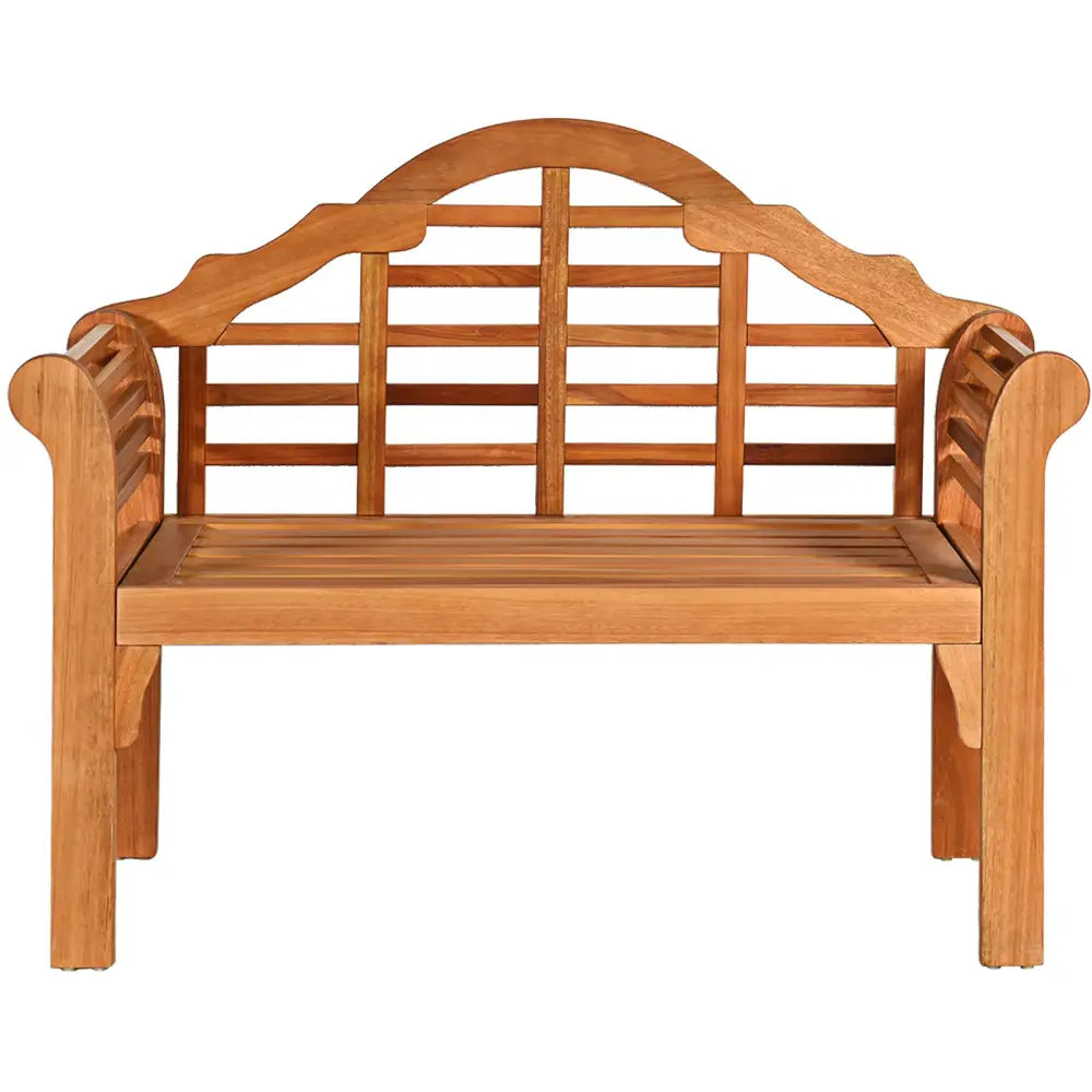 49 Inch Eucalyptus Wood Outdoor Folding Bench with Backrest Armrest for Patio Garden - Natural - Outdoor Benches
