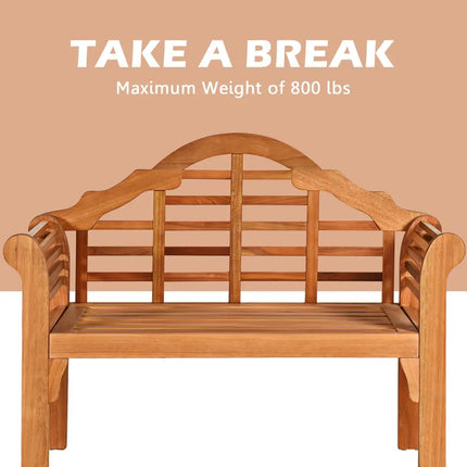 49 Inch Eucalyptus Wood Outdoor Folding Bench with Backrest Armrest for Patio Garden - Natural - Outdoor Benches