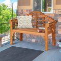 49 Inch Eucalyptus Wood Outdoor Folding Bench with Backrest Armrest for Patio Garden - Natural - Outdoor Benches