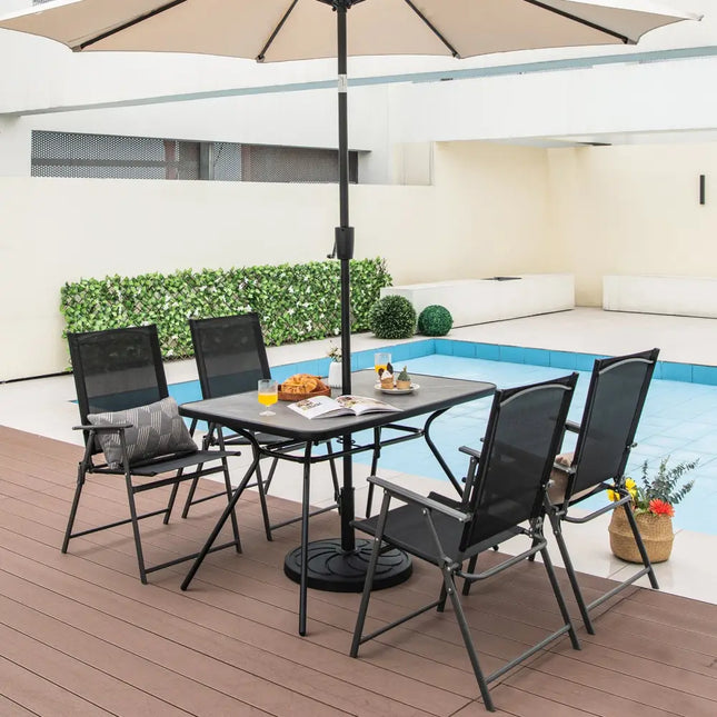 49 Inch Patio Rectangle Dining Table with Umbrella Hole-Gray - Black & Gray - Patio Dining Tables