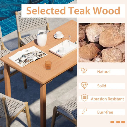49 Inch Rectangle Patio Indonesia Teak Wood Dining Table with Slatted Tabletop Up to 6 - Natural - Patio Dining Tables