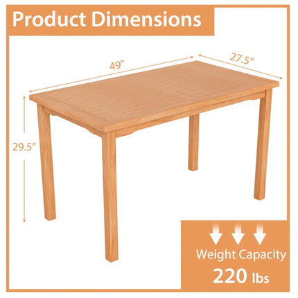 49 Inch Rectangle Patio Indonesia Teak Wood Dining Table with Slatted Tabletop Up to 6 - Natural - Patio Dining Tables