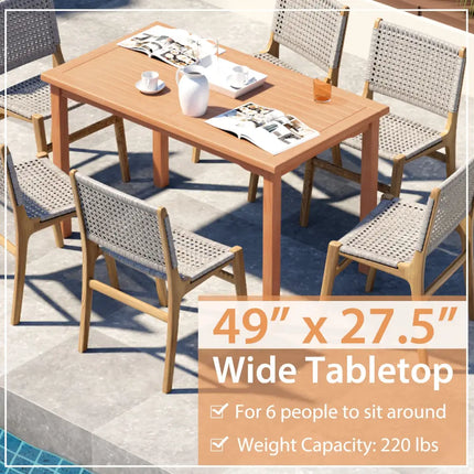 49 Inch Rectangle Patio Indonesia Teak Wood Dining Table with Slatted Tabletop Up to 6 - Natural - Patio Dining Tables