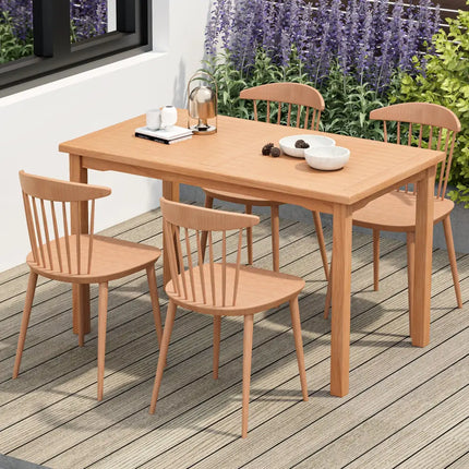 49 Inch Rectangle Patio Indonesia Teak Wood Dining Table with Slatted Tabletop Up to 6 - Natural - Patio Dining Tables