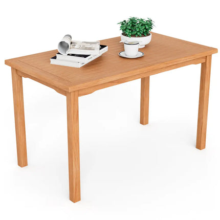 49 Inch Rectangle Patio Indonesia Teak Wood Dining Table with Slatted Tabletop Up to 6 - Natural - Patio Dining Tables