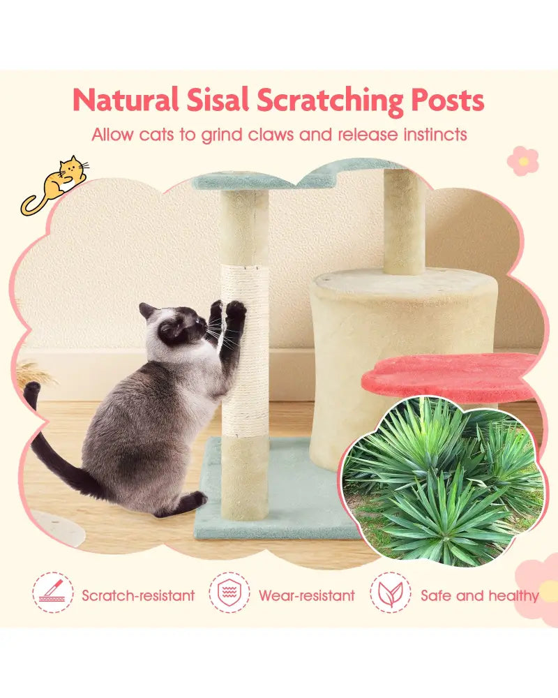 49 Inch Tall Multi-Level Aesthetic Floral Kitten Tower with Flower-Shaped Plush Padded Perch-Multicolor - Multicolor