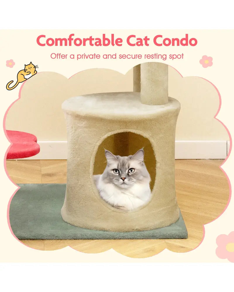 49 Inch Tall Multi-Level Aesthetic Floral Kitten Tower with Flower-Shaped Plush Padded Perch-Multicolor - Multicolor