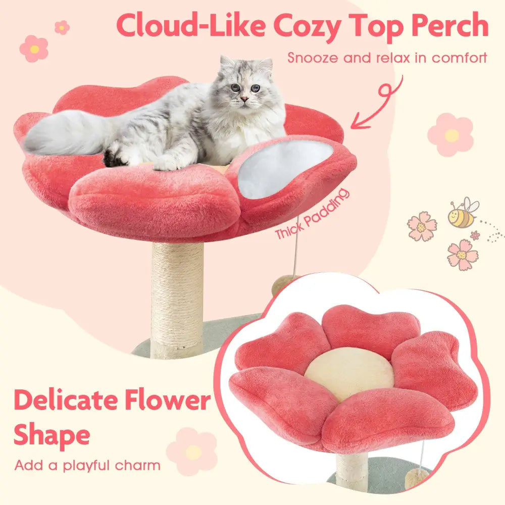 49 Inch Tall Multi-Level Aesthetic Floral Kitten Tower with Flower-Shaped Plush Padded Perch-Multicolor - Multicolor