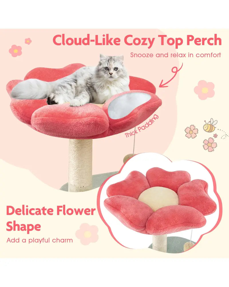 49 Inch Tall Multi-Level Aesthetic Floral Kitten Tower with Flower-Shaped Plush Padded Perch-Multicolor - Multicolor