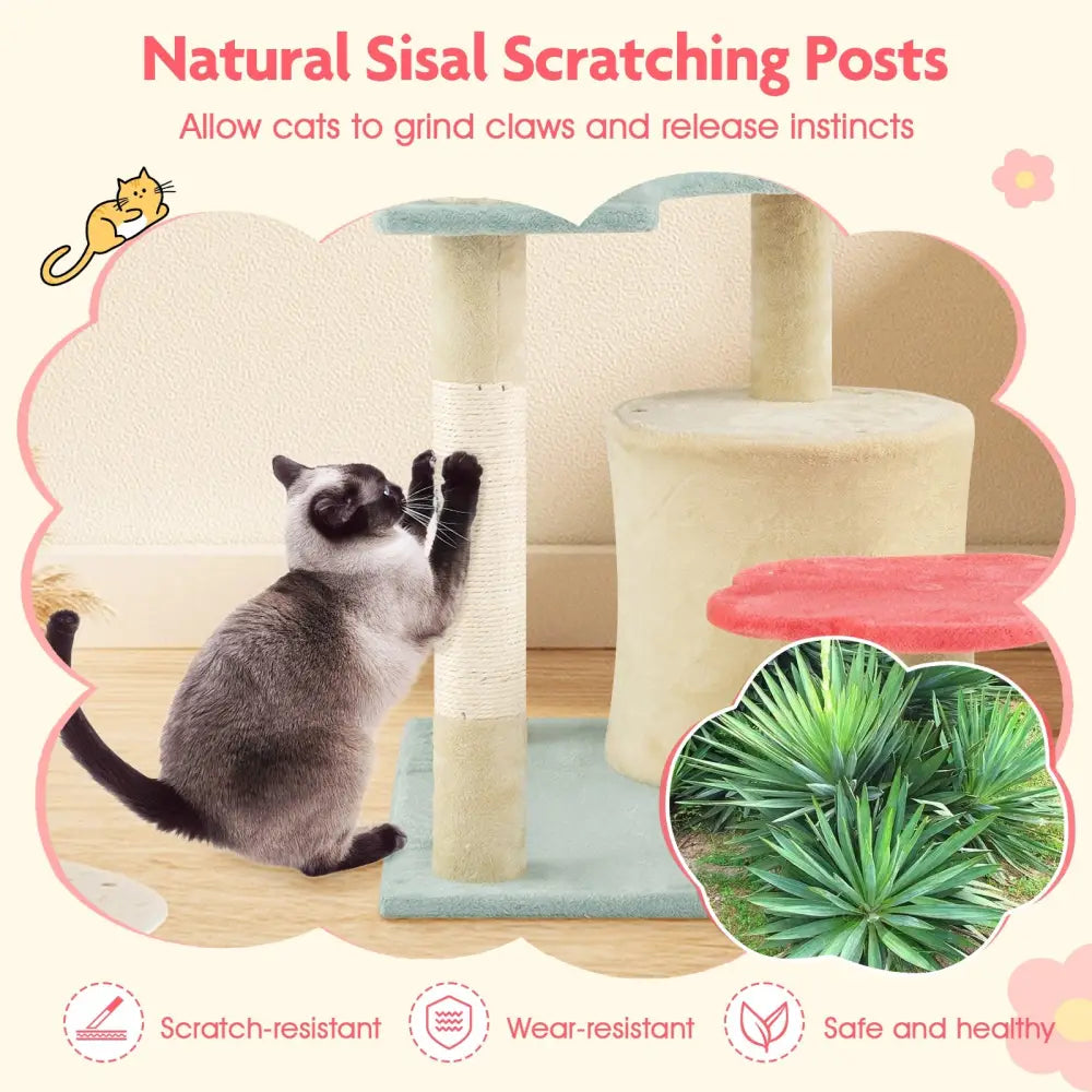 49 Inch Tall Multi-Level Aesthetic Floral Kitten Tower with Flower-Shaped Plush Padded Perch-Multicolor - Multicolor