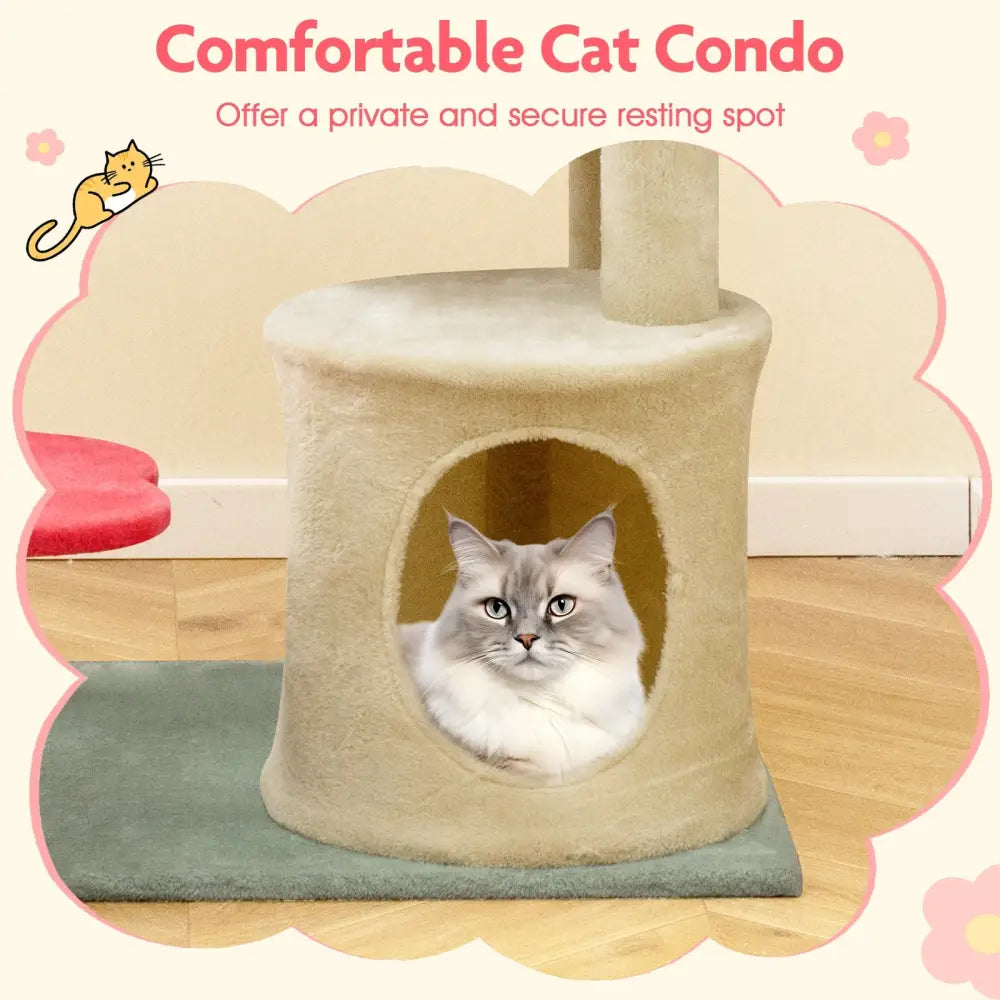 49 Inch Tall Multi-Level Aesthetic Floral Kitten Tower with Flower-Shaped Plush Padded Perch-Multicolor - Multicolor