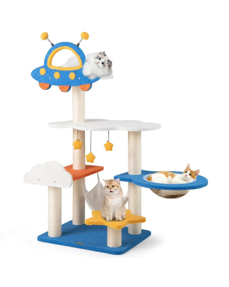 49 Inches Tall Cat Tree with UFO Top Perch Space Capsule and Sisal Scratching Posts-Blue - Blue - Cat Trees Condos &