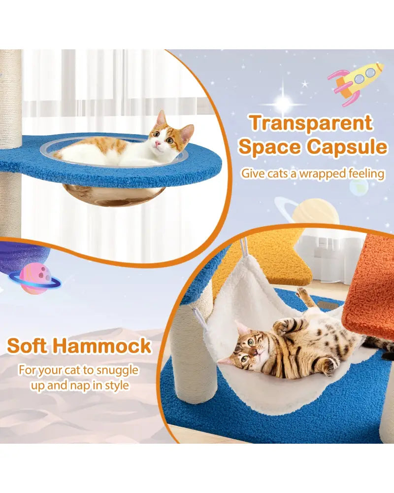 49 Inches Tall Cat Tree with UFO Top Perch Space Capsule and Sisal Scratching Posts-Blue - Blue - Cat Trees Condos &