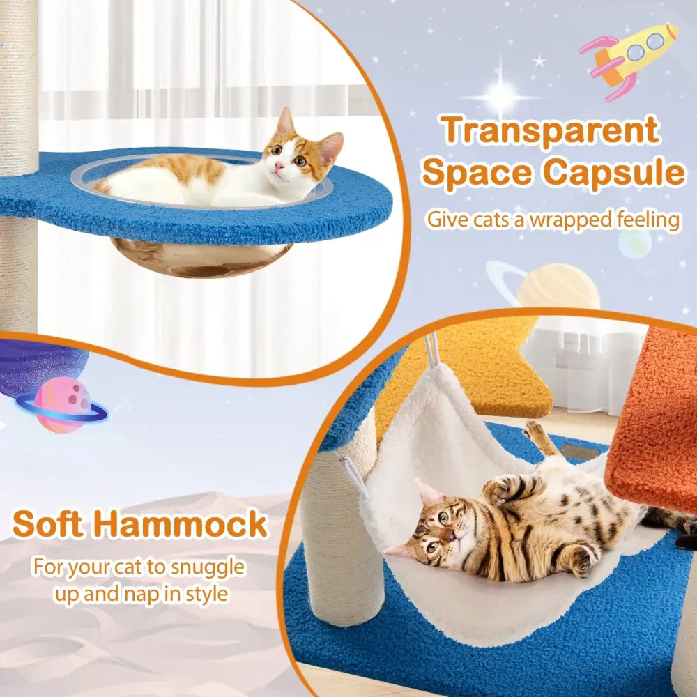 49 Inches Tall Cat Tree with UFO Top Perch Space Capsule and Sisal Scratching Posts-Blue - Blue - Cat Trees Condos &