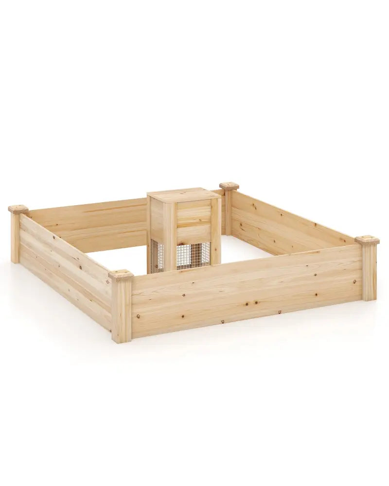 49 x 49 x 10 Inch Raised Garden Bed with Compost Bin and Open-ended Bottom-Natural - Natural - Raised Garden Beds