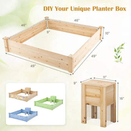 49 x 49 x 10 Inch Raised Garden Bed with Compost Bin and Open-ended Bottom-Natural - Natural - Raised Garden Beds