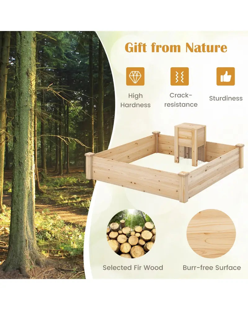 49 x 49 x 10 Inch Raised Garden Bed with Compost Bin and Open-ended Bottom-Natural - Natural - Raised Garden Beds
