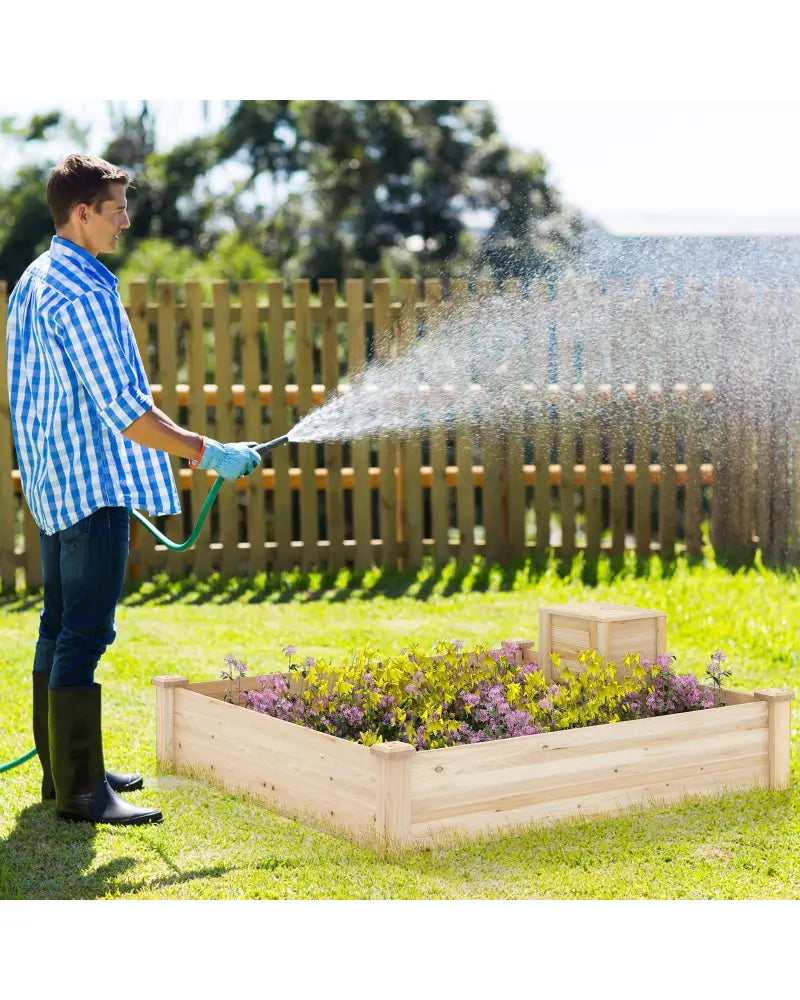 49 x 49 x 10 Inch Raised Garden Bed with Compost Bin and Open-ended Bottom-Natural - Natural - Raised Garden Beds