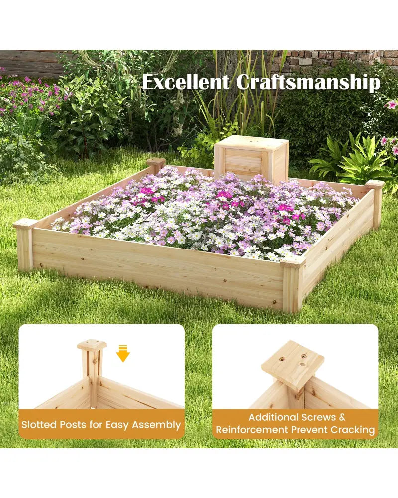 49 x 49 x 10 Inch Raised Garden Bed with Compost Bin and Open-ended Bottom-Natural - Natural - Raised Garden Beds