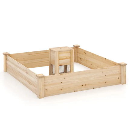 49 x 49 x 10 Inch Raised Garden Bed with Compost Bin and Open-ended Bottom-Natural - Natural - Raised Garden Beds
