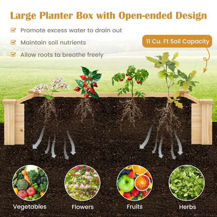 49 x 49 x 10 Inch Raised Garden Bed with Compost Bin and Open-ended Bottom-Natural - Natural - Raised Garden Beds