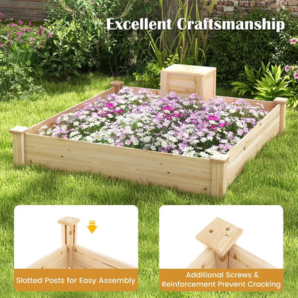 49 x 49 x 10 Inch Raised Garden Bed with Compost Bin and Open-ended Bottom-Natural - Natural - Raised Garden Beds