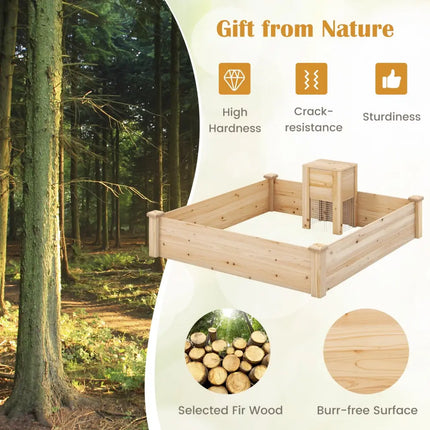 49 x 49 x 10 Inch Raised Garden Bed with Compost Bin and Open-ended Bottom-Natural - Natural - Raised Garden Beds
