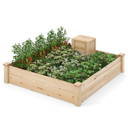 49 x 49 x 10 Inch Raised Garden Bed with Compost Bin and Open-ended Bottom-Natural - Natural - Raised Garden Beds