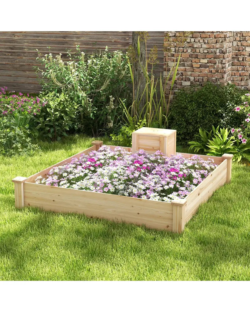 49 x 49 x 10 Inch Raised Garden Bed with Compost Bin and Open-ended Bottom-Natural - Natural - Raised Garden Beds