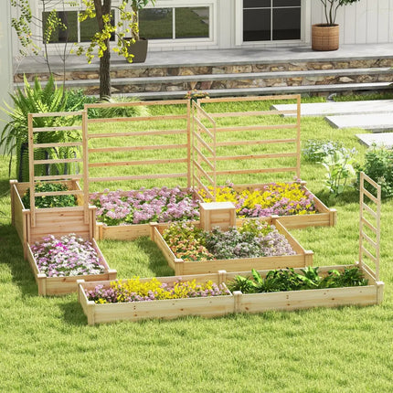 49 x 49 x 10 Inch Raised Garden Bed with Compost Bin and Open-ended Bottom-Natural - Natural - Raised Garden Beds