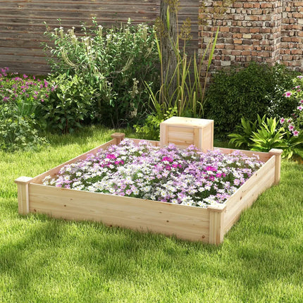 49 x 49 x 10 Inch Raised Garden Bed with Compost Bin and Open-ended Bottom-Natural - Natural - Raised Garden Beds