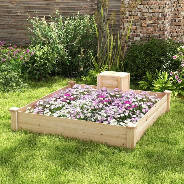 49 x 49 x 10 Inch Raised Garden Bed with Compost Bin and Open-ended Bottom-Natural - Natural - Raised Garden Beds