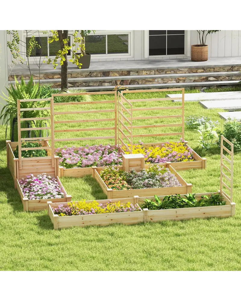 49 x 49 x 10 Inch Raised Garden Bed with Compost Bin and Open-ended Bottom-Natural - Natural - Raised Garden Beds